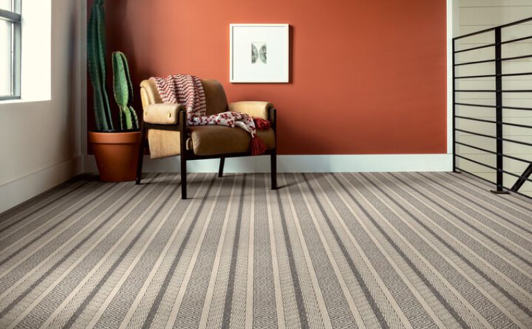 striped patterned carpet in southwest style sitting room